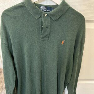 Polo Ralph Lauren Long Sleeve Green Polo Shirt Men’s Large L Vintage Classic fit